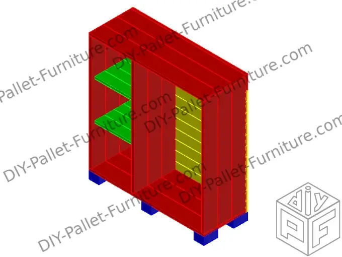 Finished 3D model of a 120x120 cm of a pallet wood cabinet