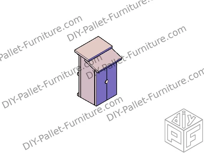 Finished model of a rendered DIY bird house to build with pallets