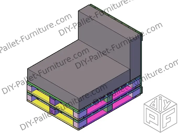 Finished 3d model of a pallet sofa built with american pallets