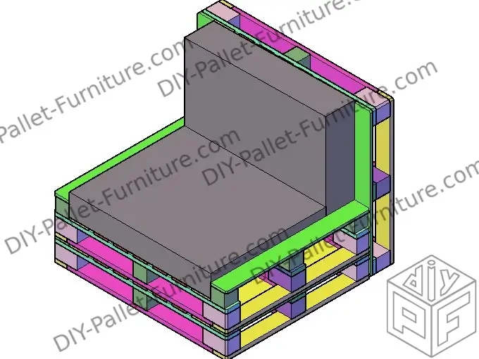 Finished 3d model of a pallet sofa made out of america pallets